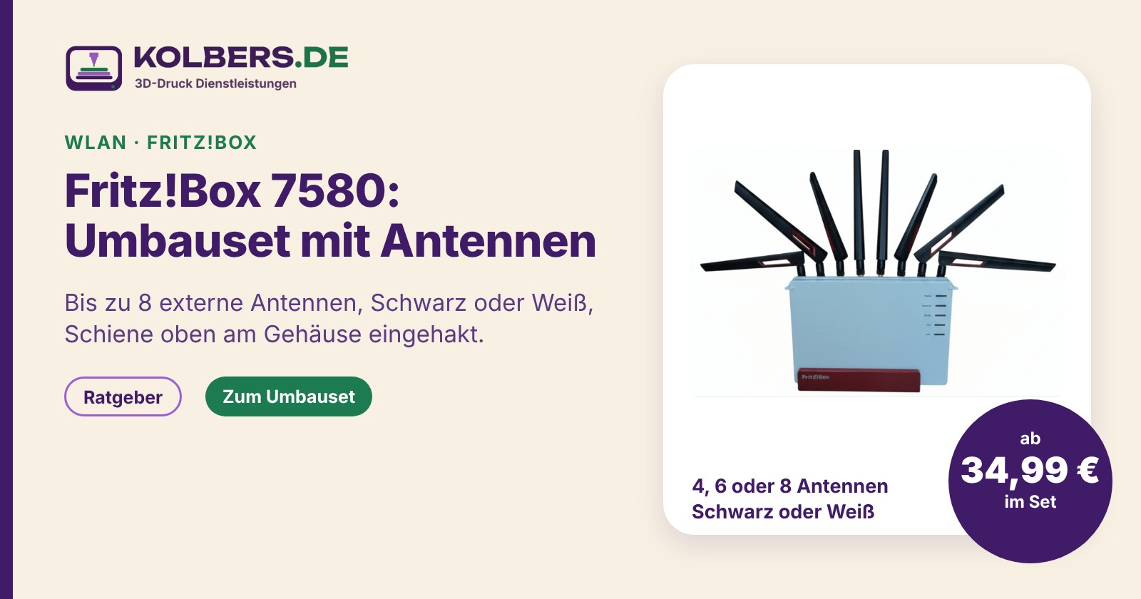Fritz!Box 7580 aufrüsten: Umbauset mit bis zu 8 externen Antennen in Schwarz oder Weiß