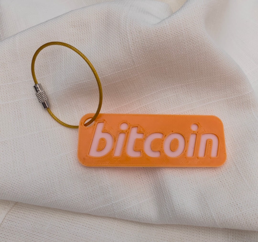 Bitcoin Schlüsselanhänger Schriftzug, rechteckig